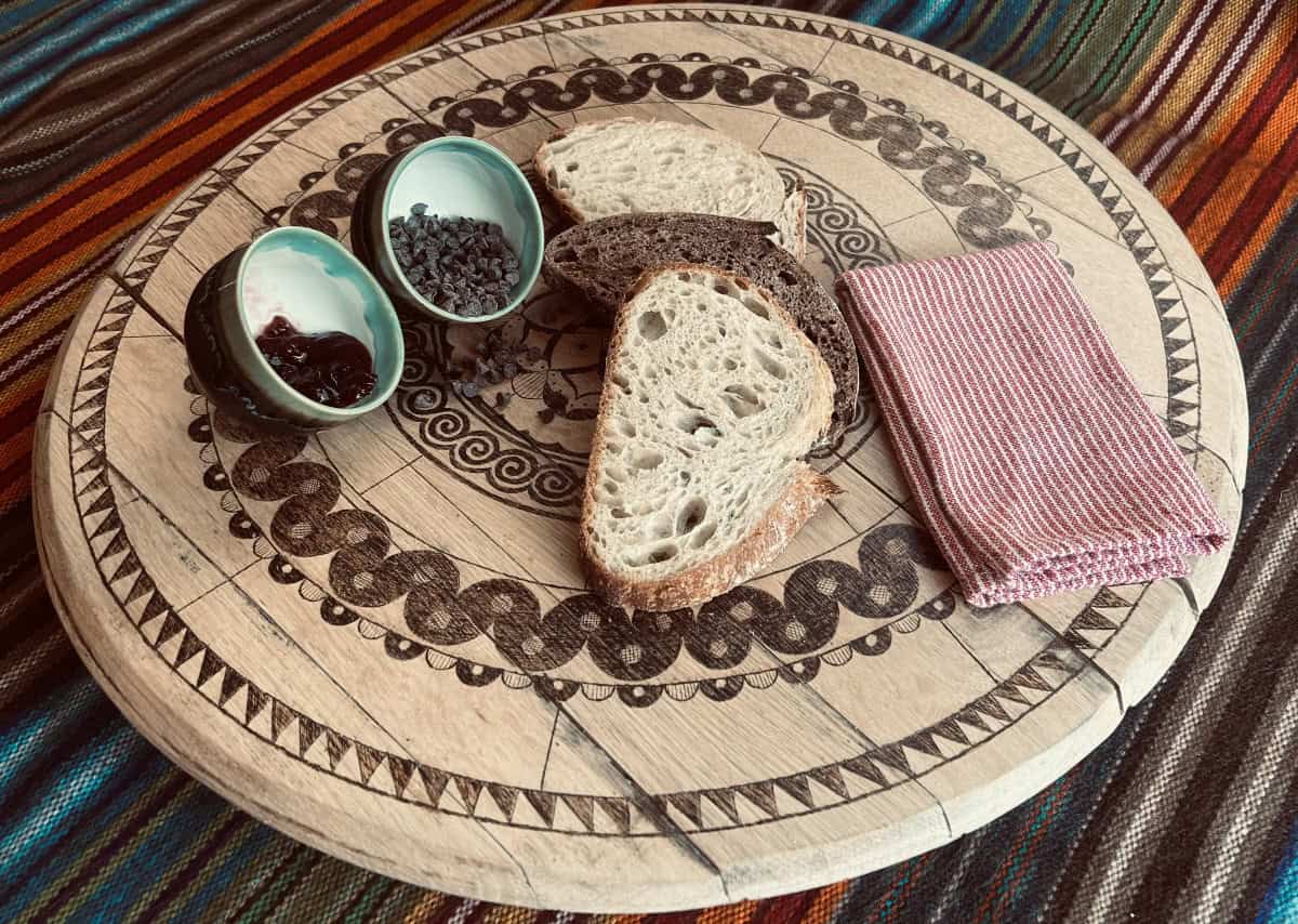 Sliced bread with ingredients: chocolate chips and
